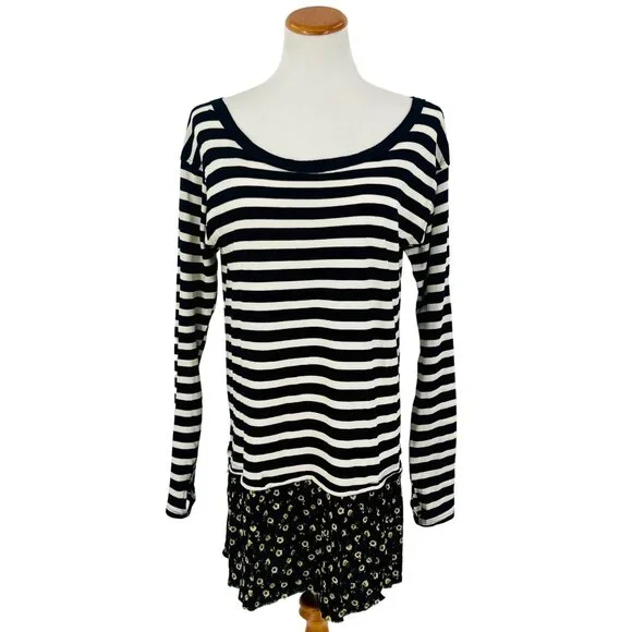 NWOT Free People 90s Grunge Striped Long Slv Thumbholes Floral Dress Y2K Skater - Picture 3 of 16